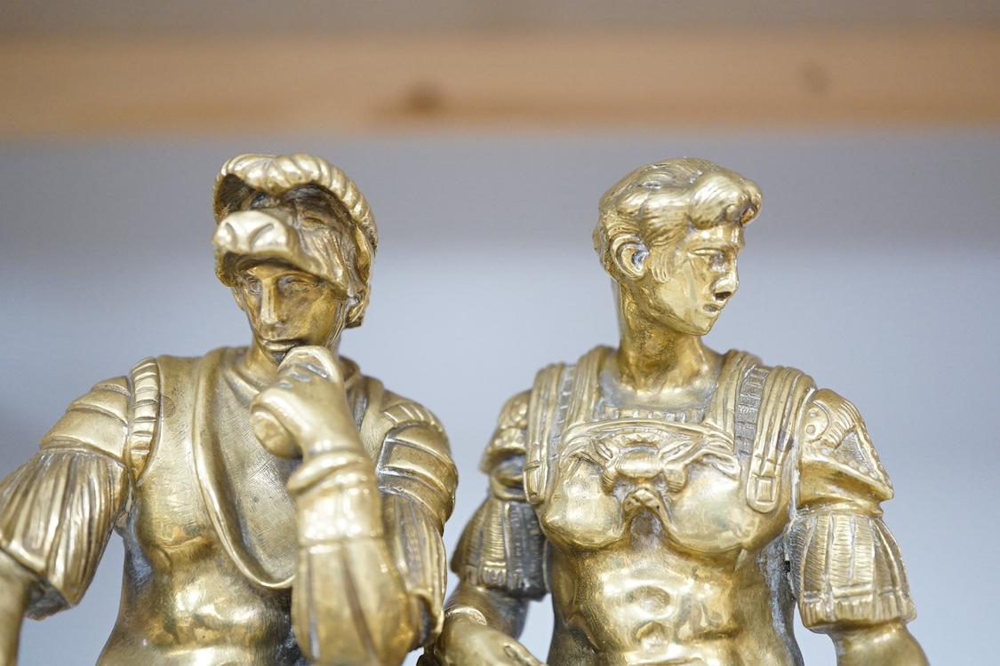 A pair of gilt bronze studies of Roman Generals c. 1900, raised on square bases, 17.5cm high. Condition- one base chipped